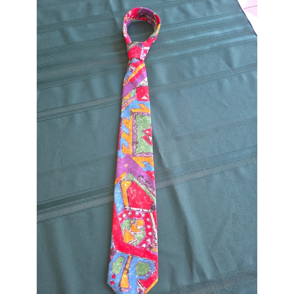 Hardy Amies London Mens Geometric Abstract Silk Feel Tie Multi Color Savile Row